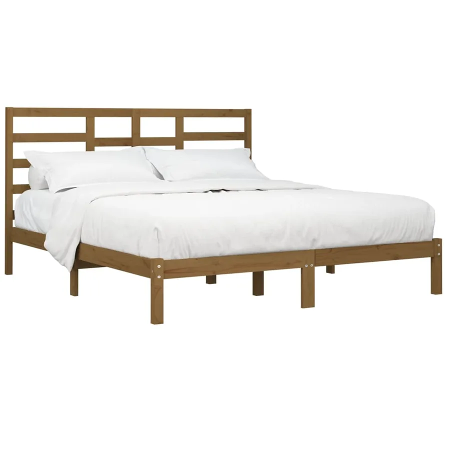 Cadre de lit sans matelas marron miel bois massif 200x200 cm - 3