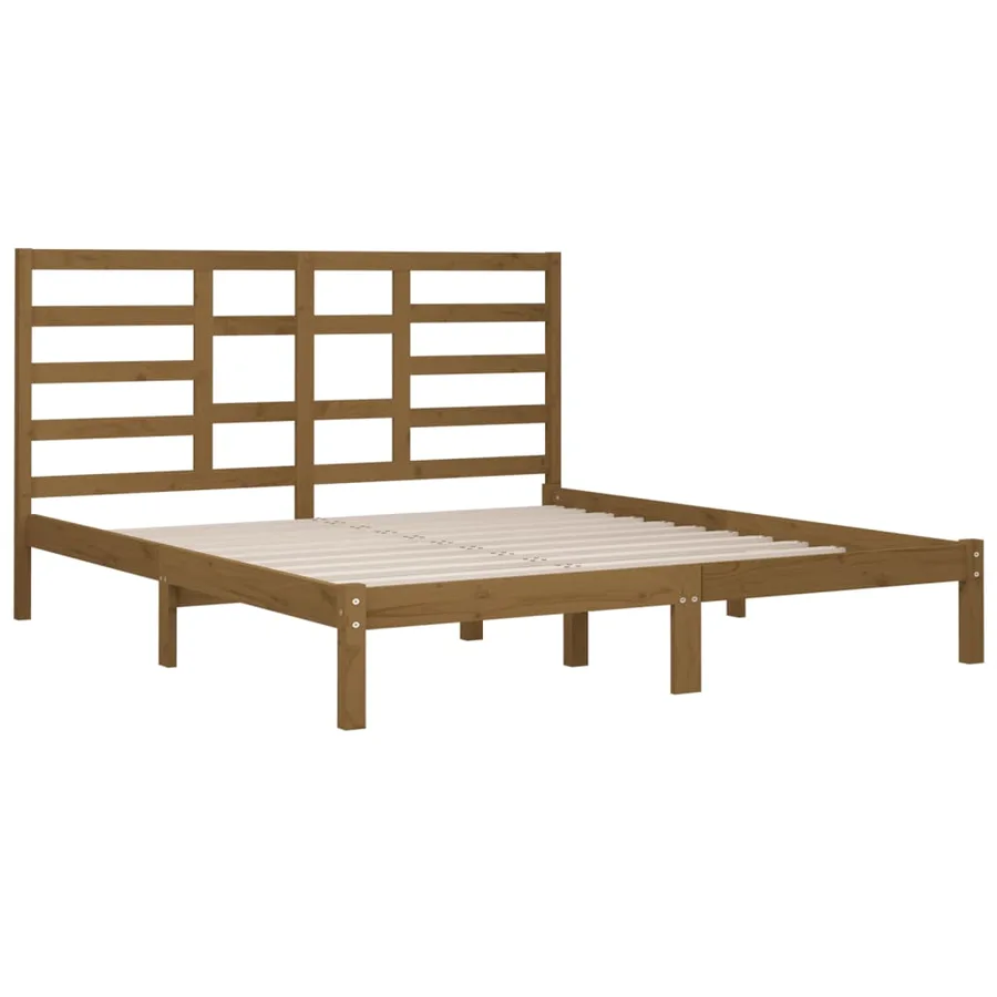 Cadre de lit sans matelas marron miel bois massif 200x200 cm - 4