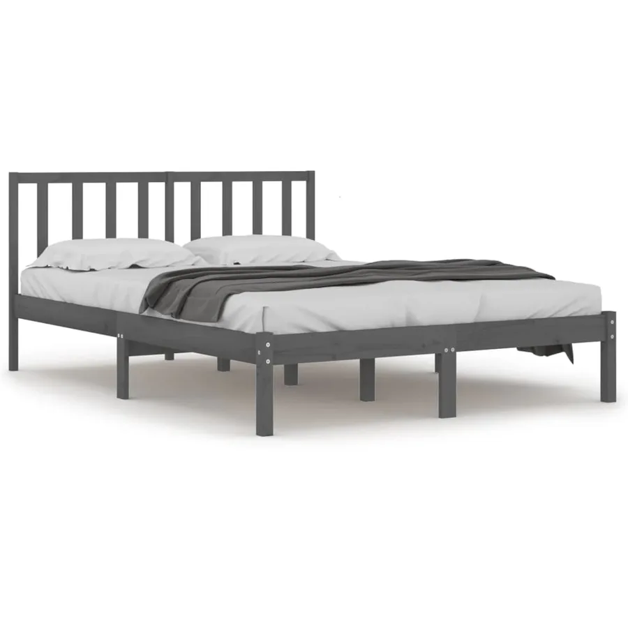 Cadre de lit sans matelas bois massif de pin gris 200x200 cm - 2
