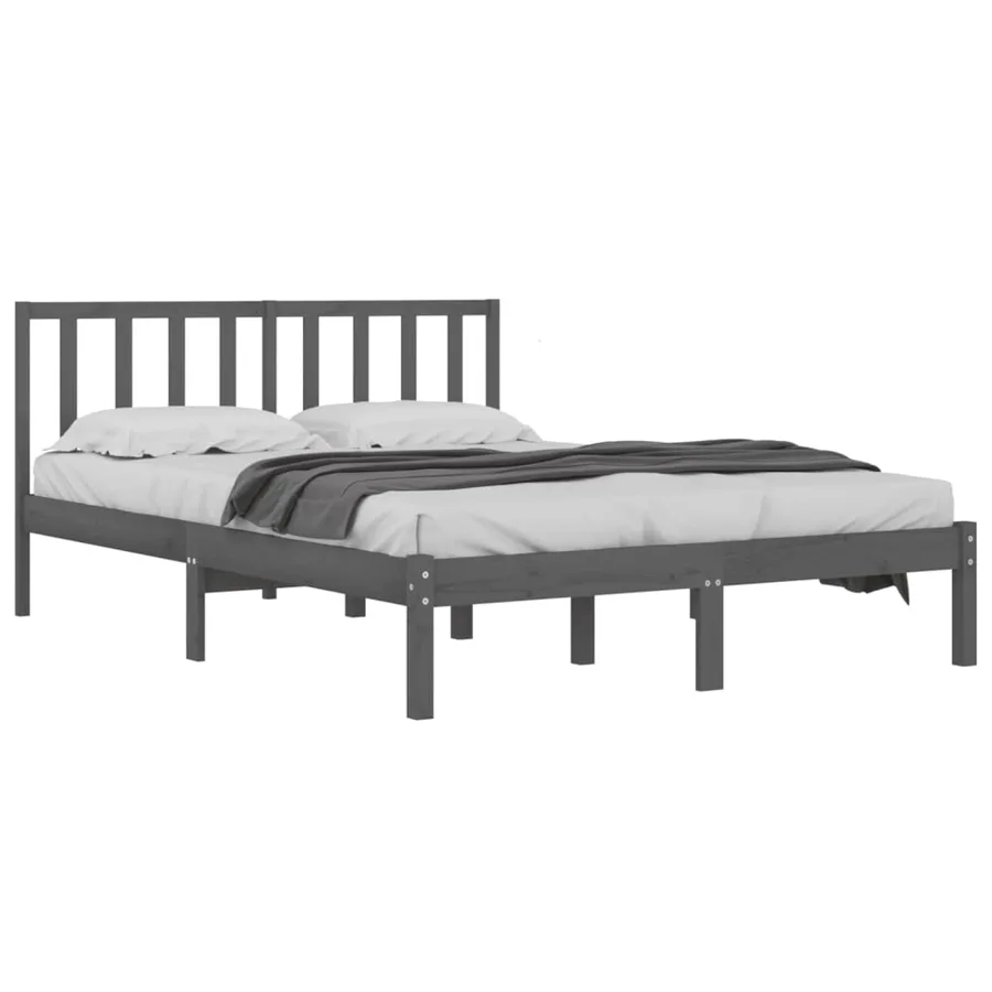 Cadre de lit sans matelas bois massif de pin gris 200x200 cm - 3