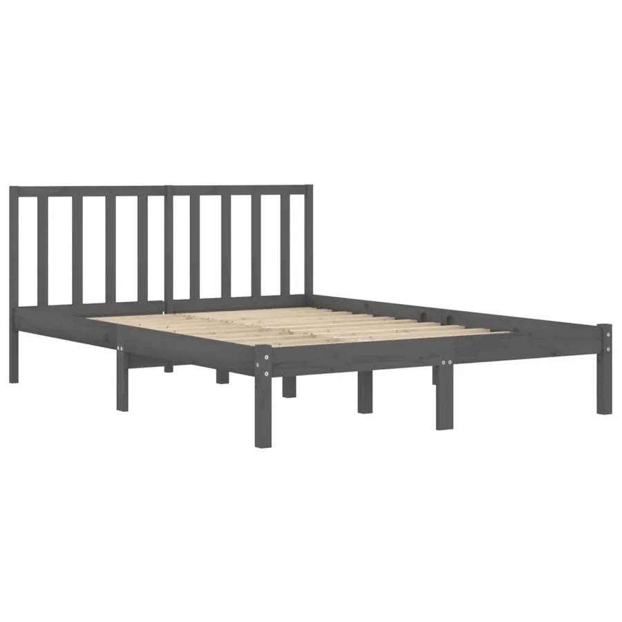 Cadre de lit sans matelas bois massif de pin gris 200x200 cm - 4