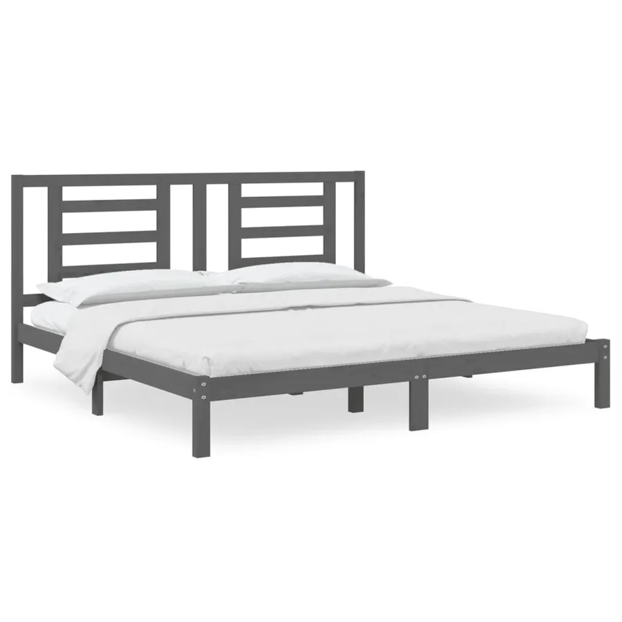 Cadre de lit sans matelas gris 200x200 cm bois massif de pin - 2