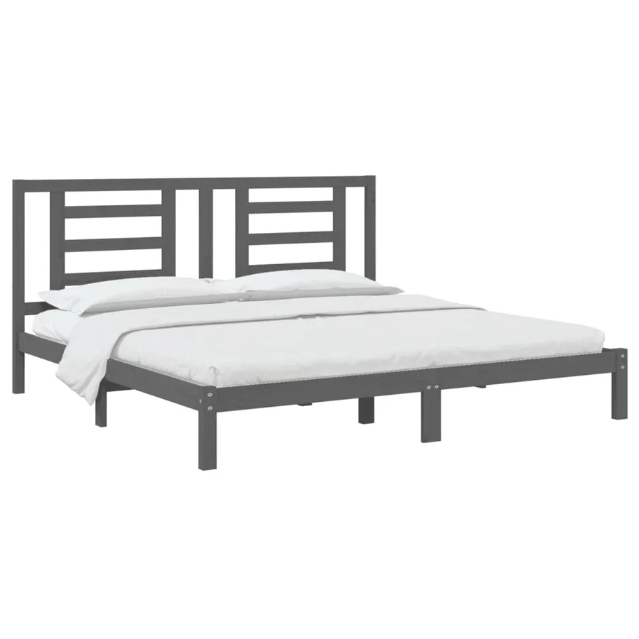 Cadre de lit sans matelas gris 200x200 cm bois massif de pin - 3