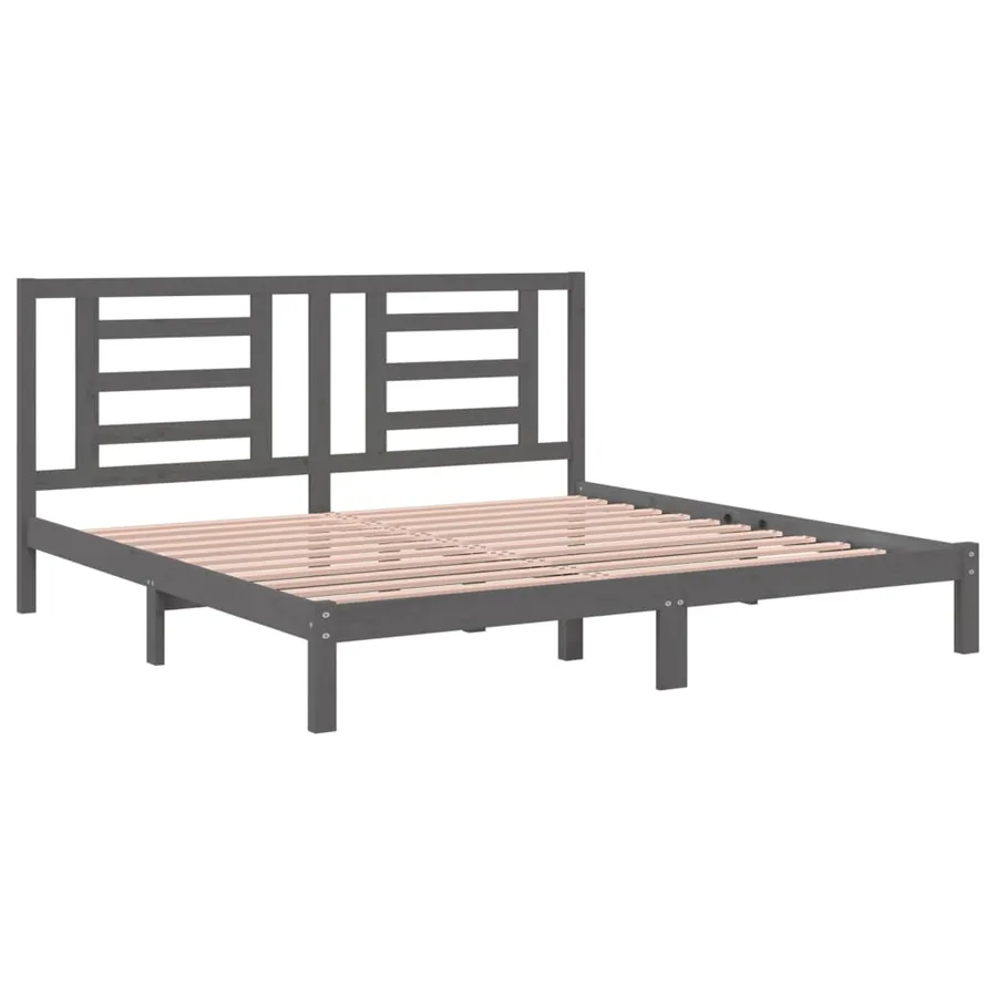 Cadre de lit sans matelas gris 200x200 cm bois massif de pin - 4