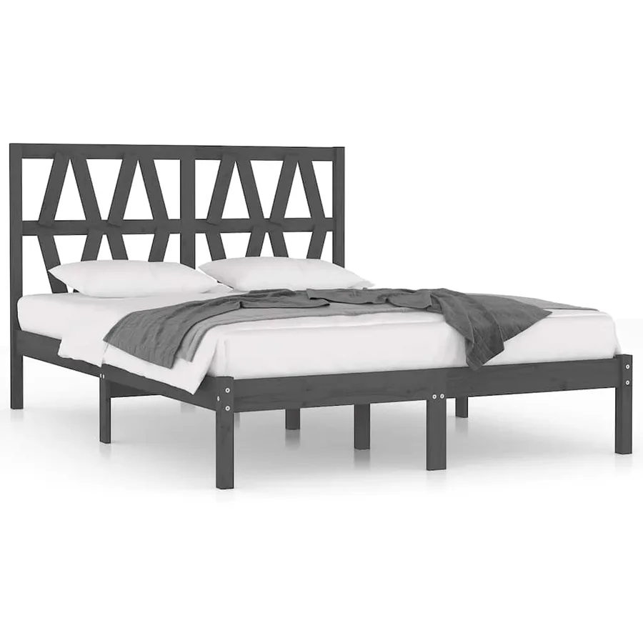 Cadre de lit sans matelas gris bois massif 200x200 cm - 2