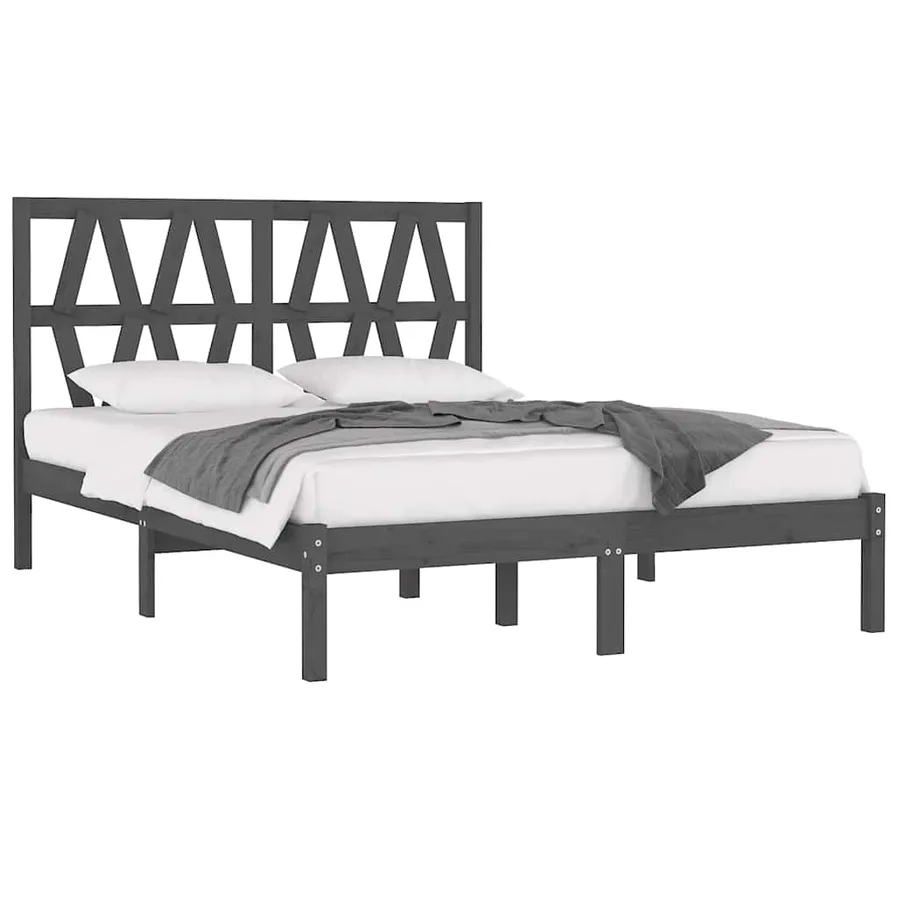 Cadre de lit sans matelas gris bois massif 200x200 cm - 3