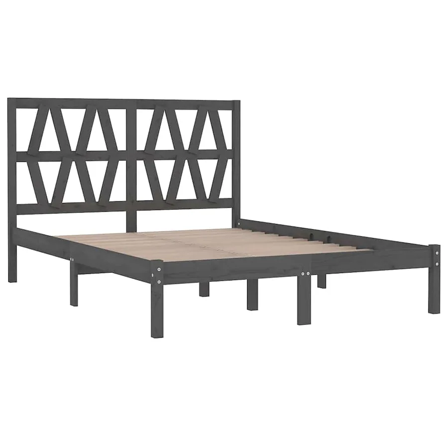 Cadre de lit sans matelas gris bois massif 200x200 cm - 4