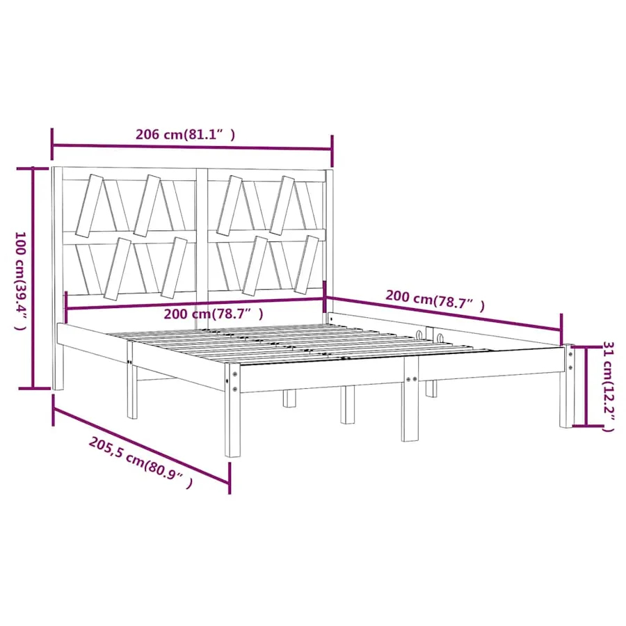Cadre de lit sans matelas gris bois massif 200x200 cm - 6