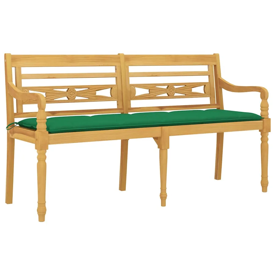 Banc Batavia avec coussin vert 150 cm Bois de teck massif - 3