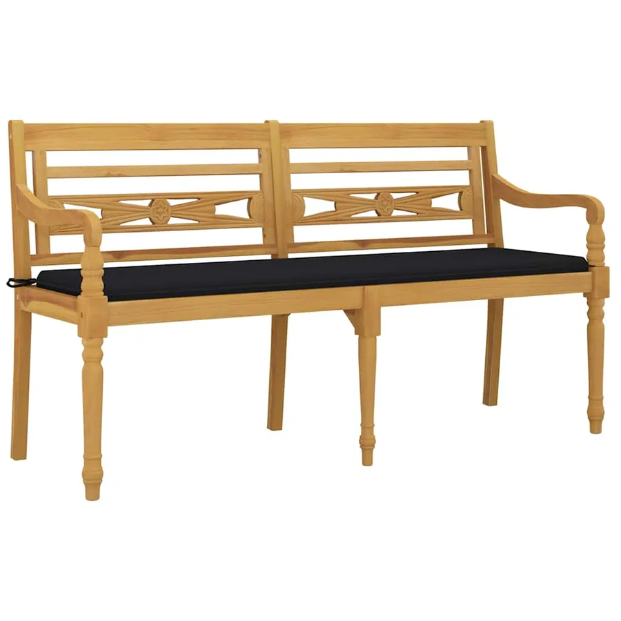 Banc Batavia avec coussin noir 150 cm Bois de teck massif - 3