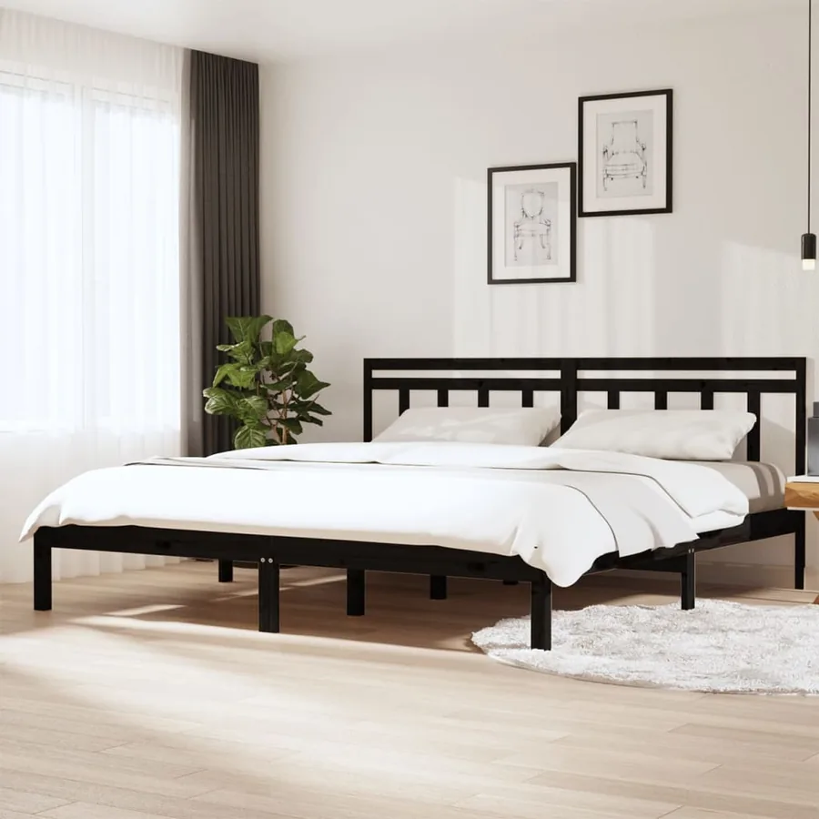 Cadre de lit sans matelas noir bois massif 200x200 cm