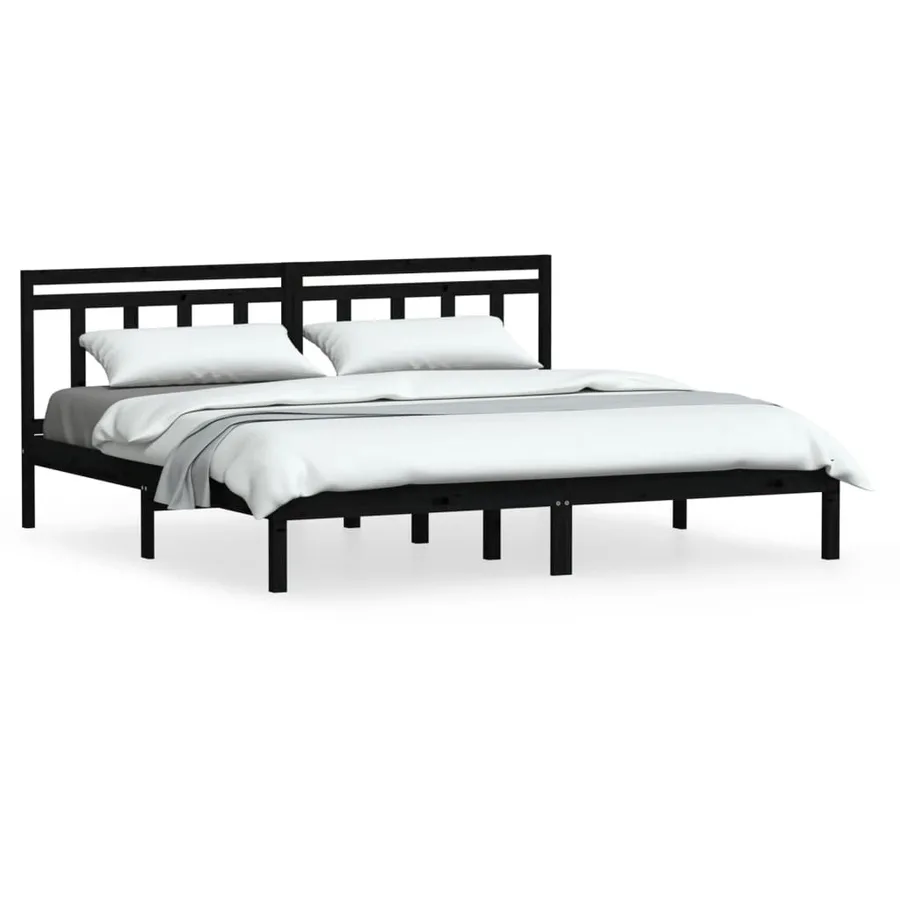 Cadre de lit sans matelas noir bois massif 200x200 cm - 2