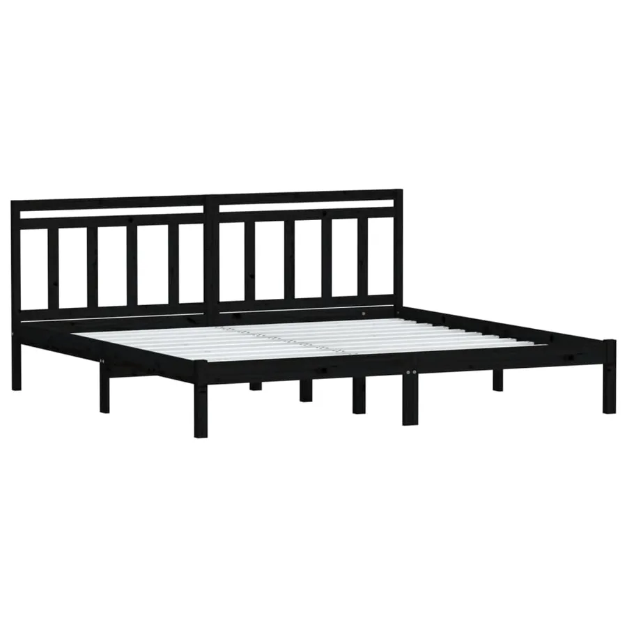 Cadre de lit sans matelas noir bois massif 200x200 cm - 3