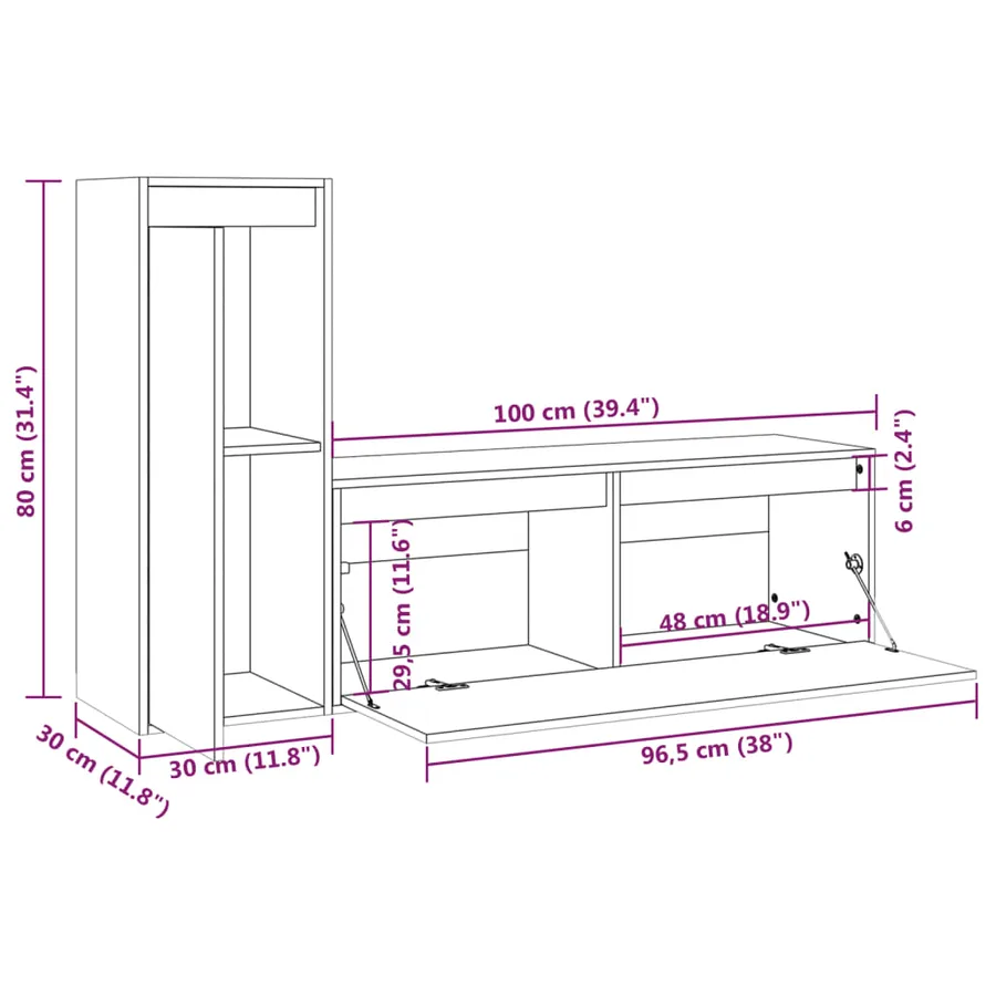 Meubles TV 2 pcs Blanc Bois massif de pin - 11
