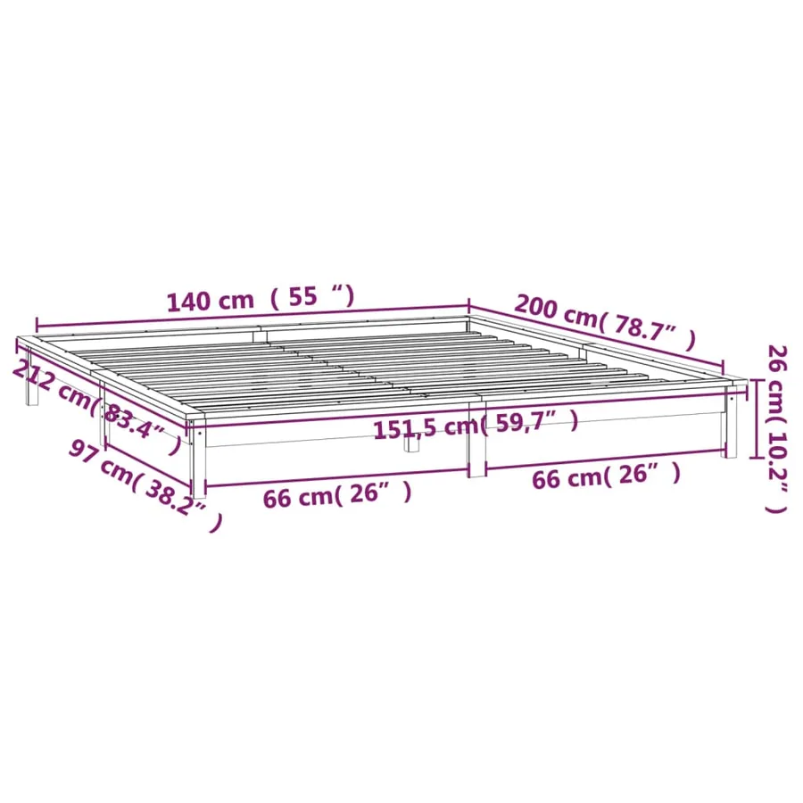 Cadre de lit à LED sans matelas 140x200 cm bois massif - 13