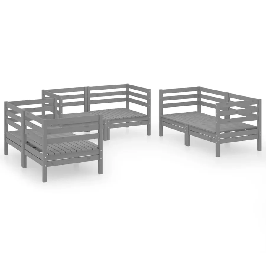 Salon de jardin 6 pcs Gris Bois de pin massif - 2