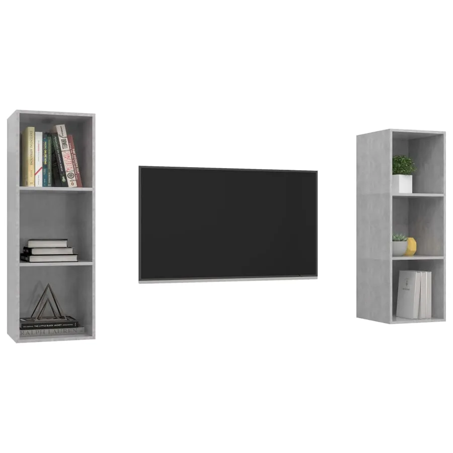 Meubles TV muraux 2 pcs Gris béton Bois d'ingénierie - 3