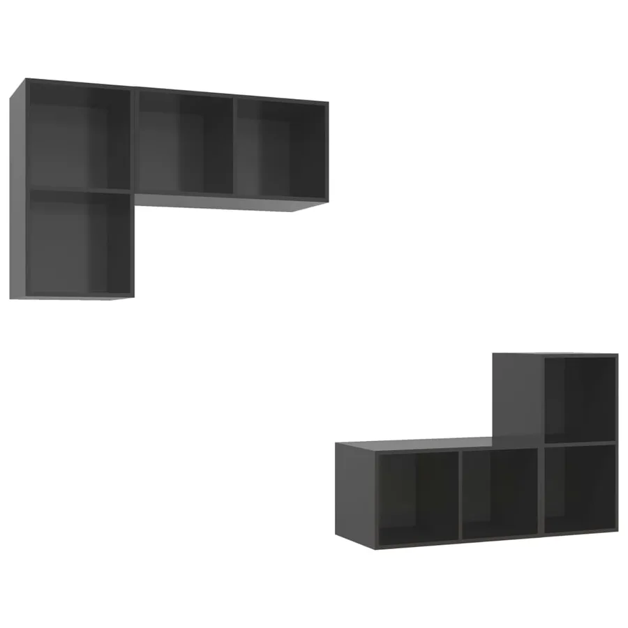 Meubles TV muraux 4 pcs Gris brillant Bois d'ingénierie - 2