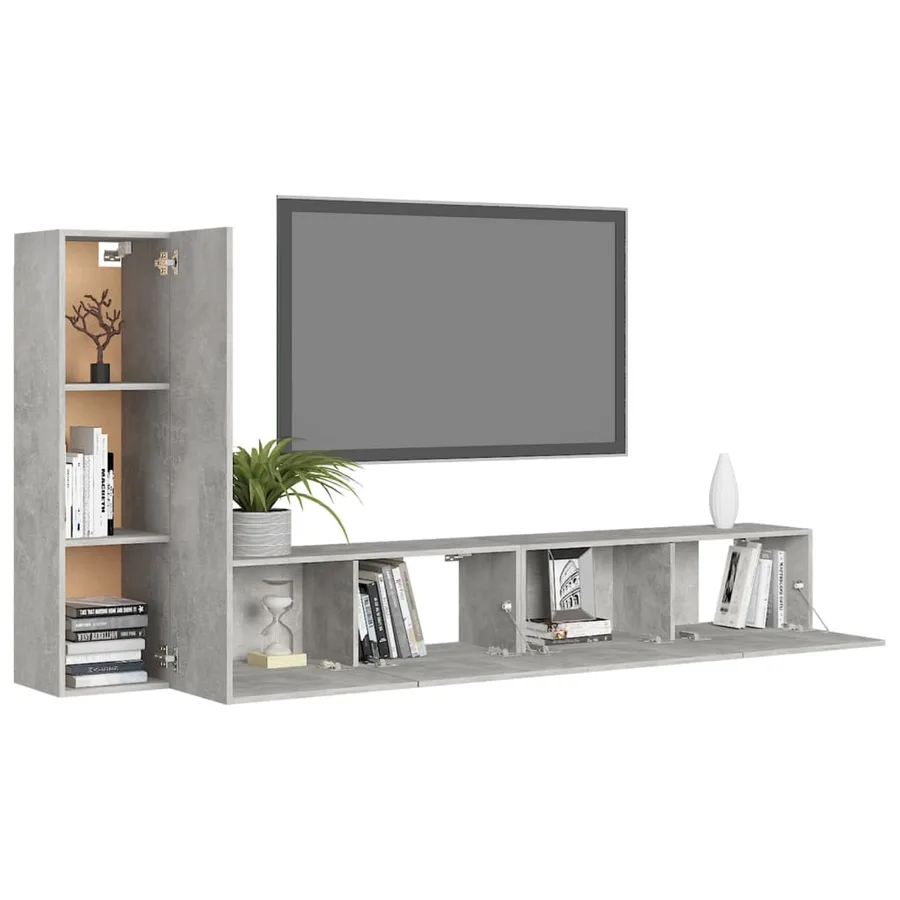 Ensemble de meubles TV 3 pcs Gris béton Bois d'ingénierie - 3