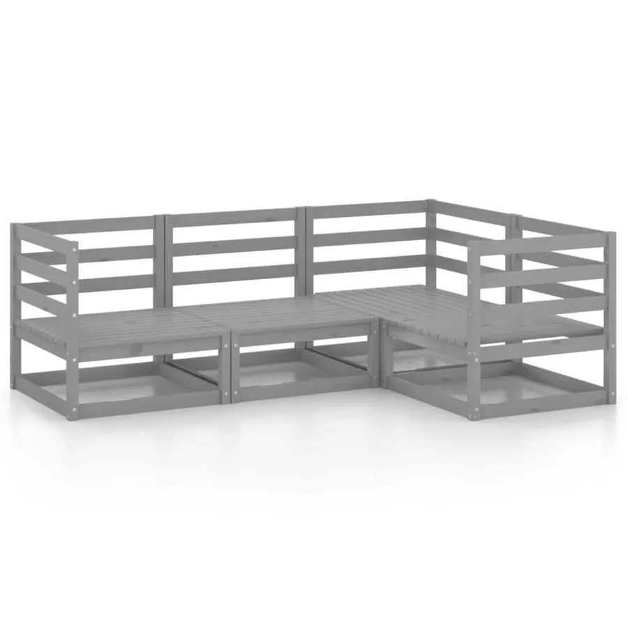 Salon de jardin 4 pcs gris bois de pin massif - 2