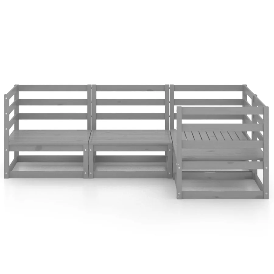 Salon de jardin 4 pcs gris bois de pin massif - 3