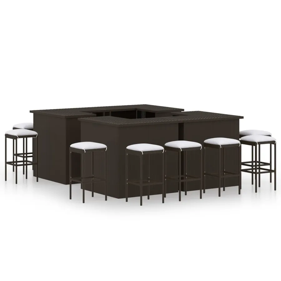 Ensemble de bar de jardin 16 pcs coussins Résine tressée Marron