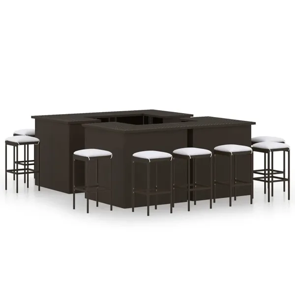 Ensemble de bar de jardin 16 pcs coussins Résine tressée Marron