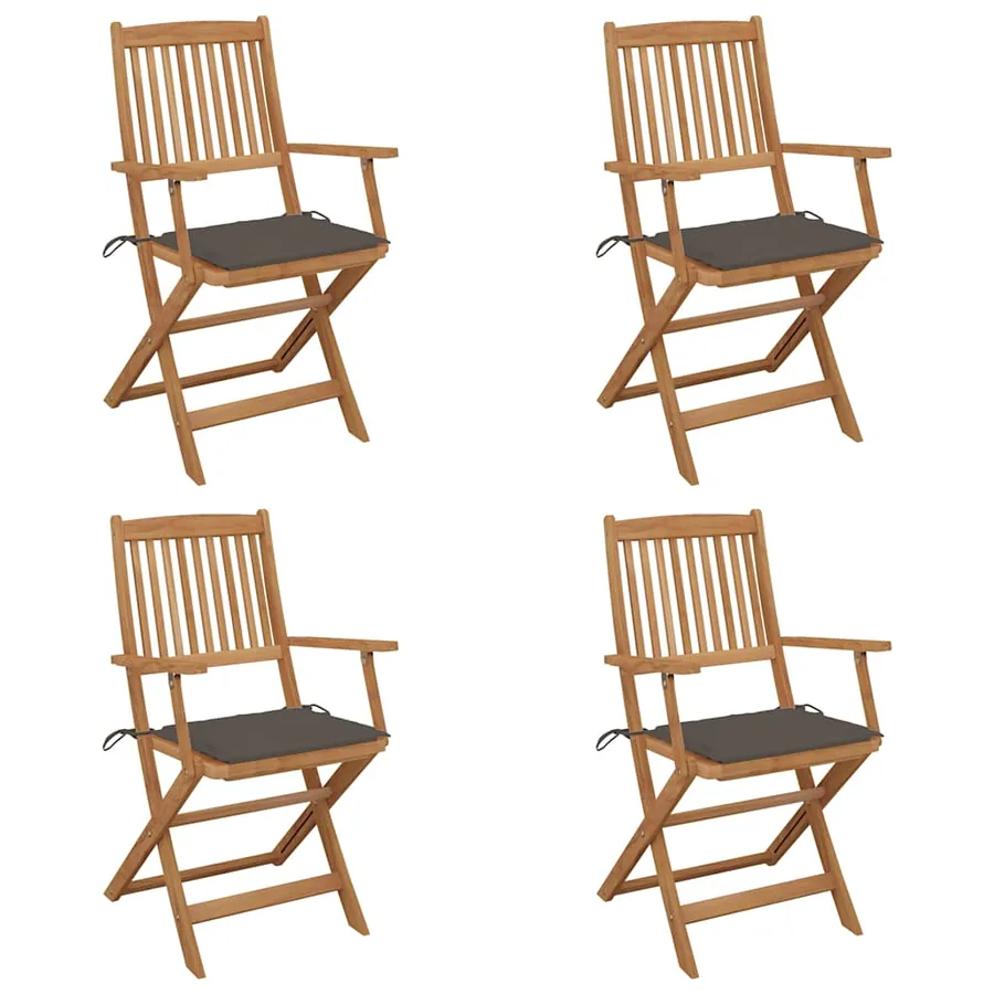 Chaises pliables de jardin lot de 4 avec coussins Bois d'acacia