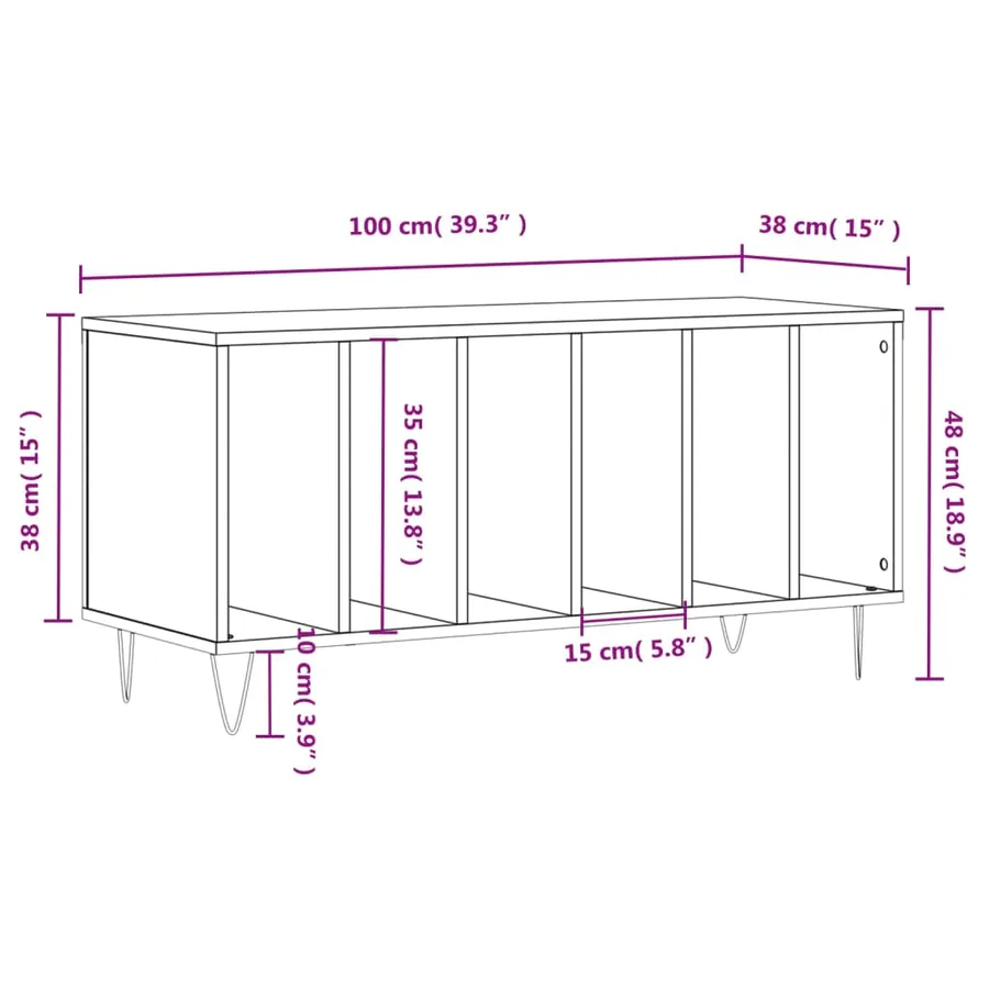 Armoire à disques chêne fumé 100x38x48 cm bois d'ingénierie - 9