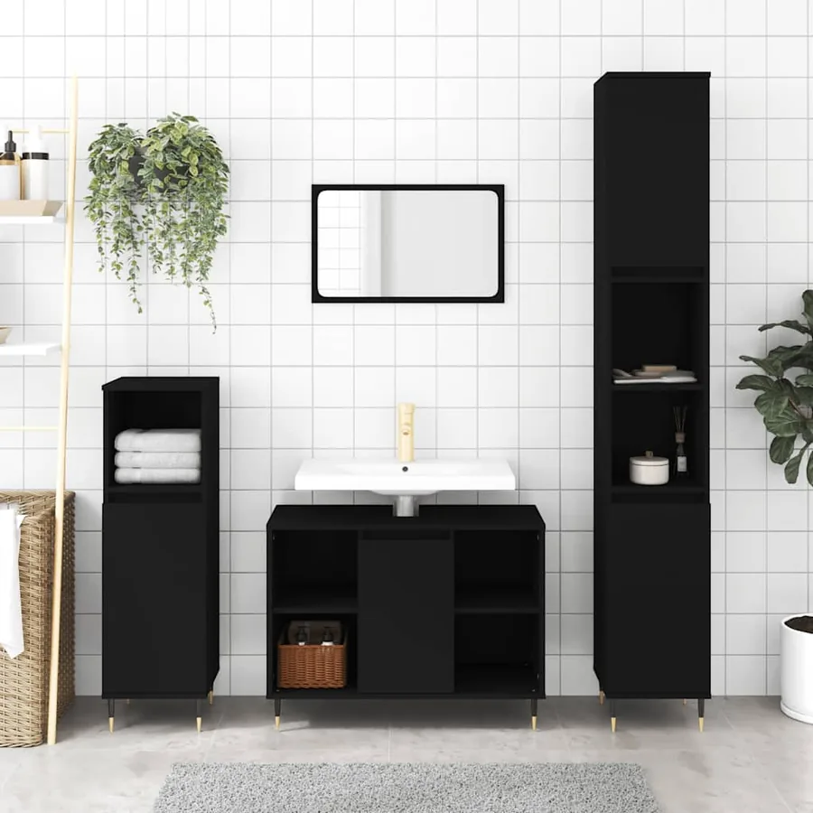 Armoire de salle de bain noir 80x33x60 cm bois d'ingénierie