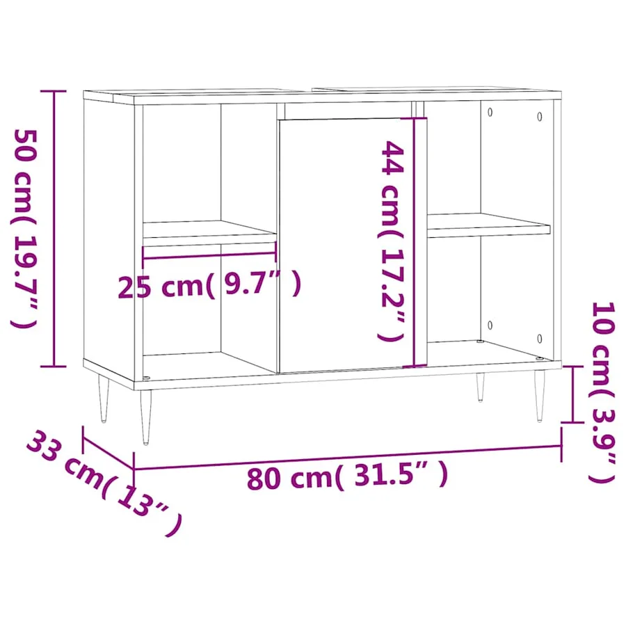Armoire de salle de bain noir 80x33x60 cm bois d'ingénierie - 13