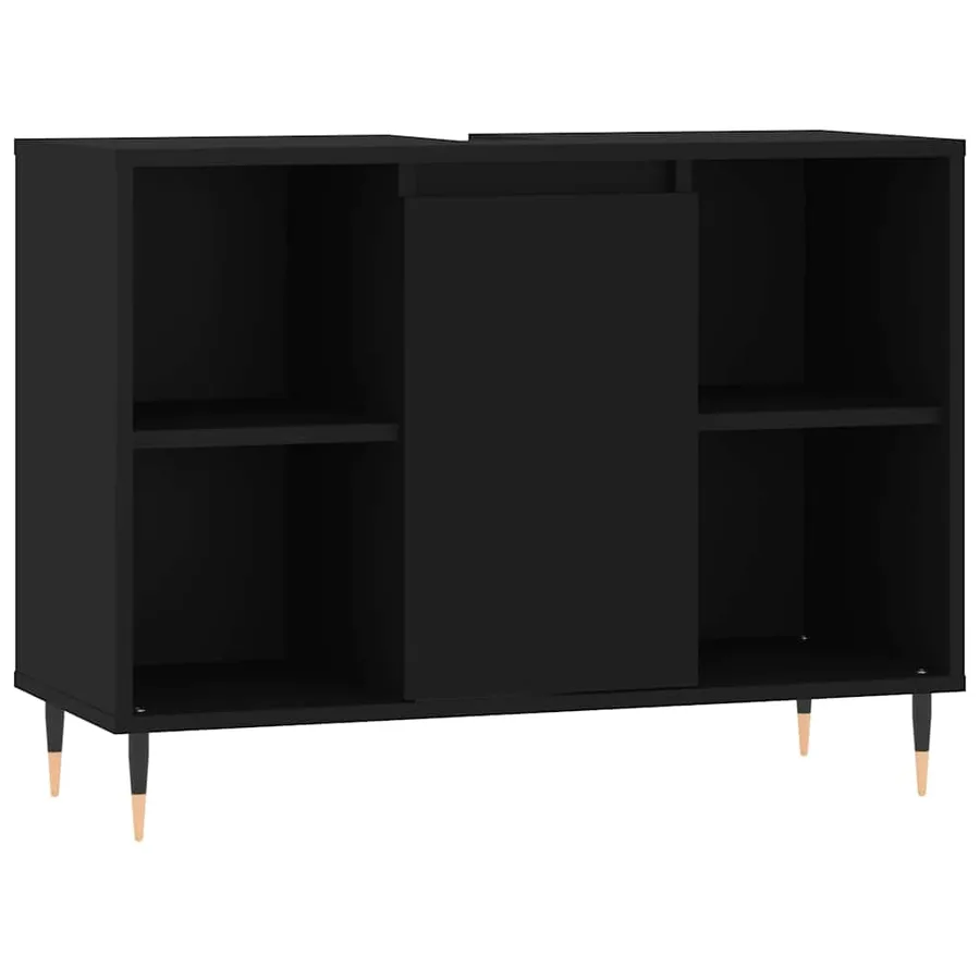 Armoire de salle de bain noir 80x33x60 cm bois d'ingénierie - 2