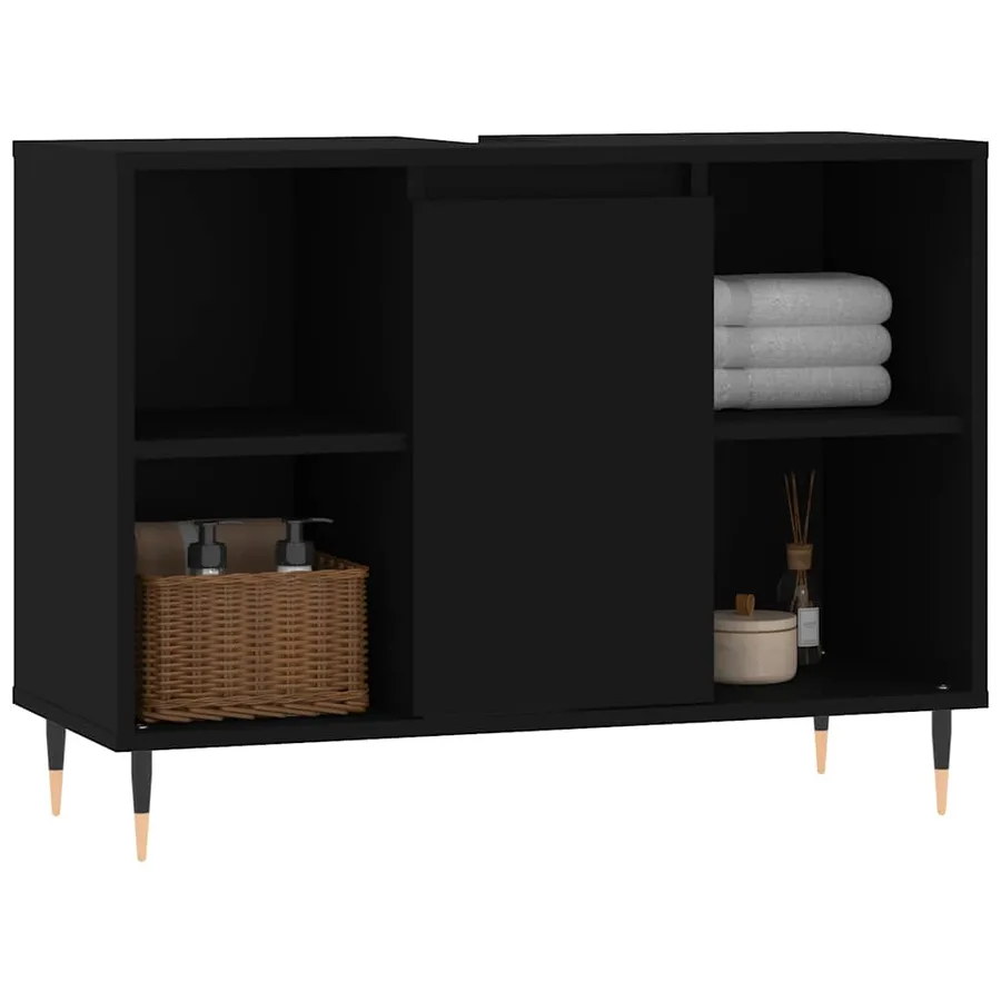 Armoire de salle de bain noir 80x33x60 cm bois d'ingénierie - 3