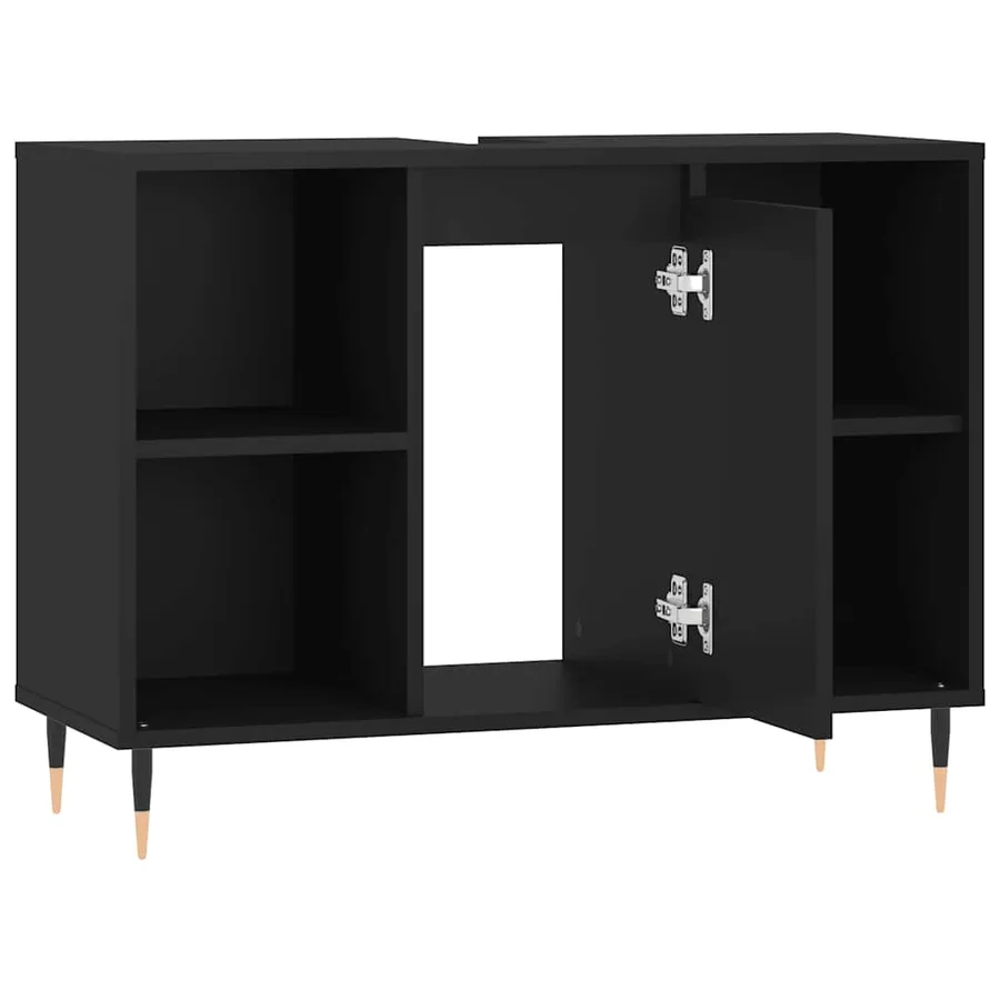 Armoire de salle de bain noir 80x33x60 cm bois d'ingénierie - 5