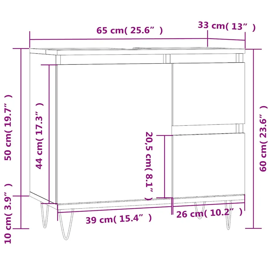 Armoire de bain chêne fumé 65x33x60 cm bois d'ingénierie - 12