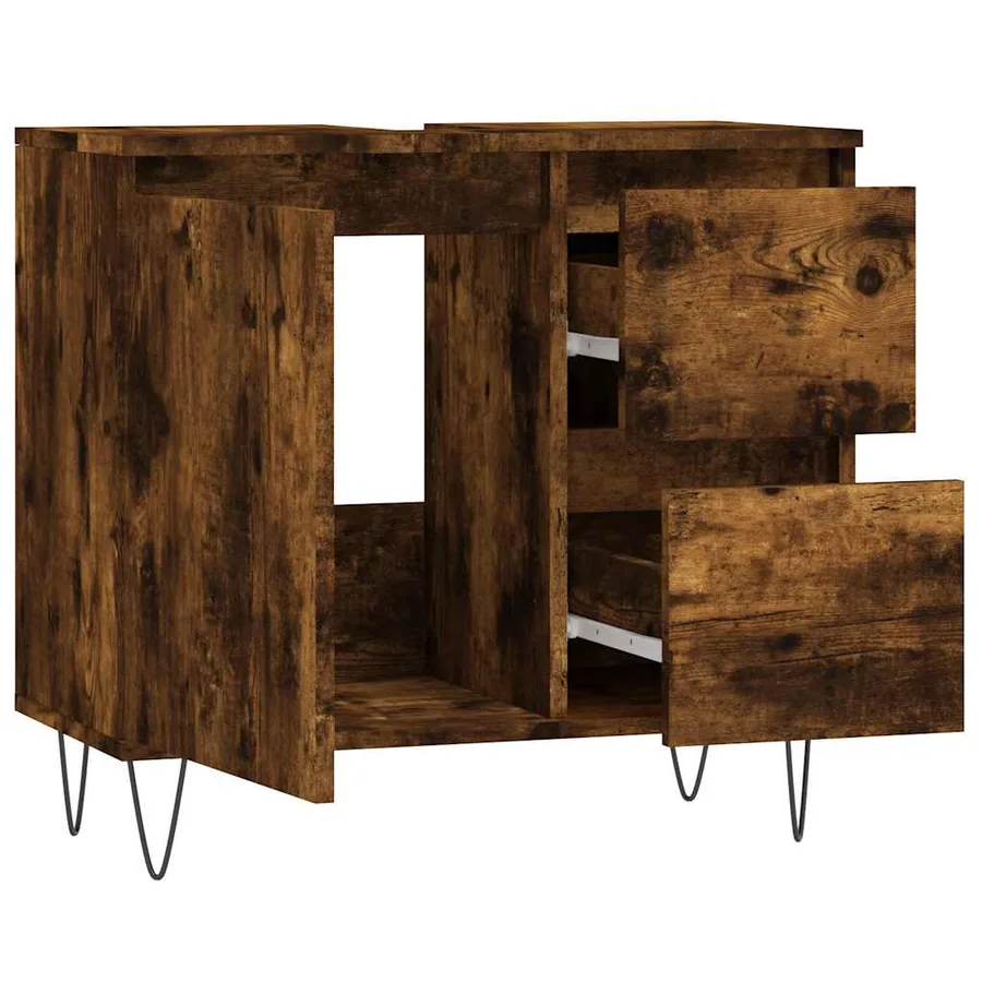 Armoire de bain chêne fumé 65x33x60 cm bois d'ingénierie - 4