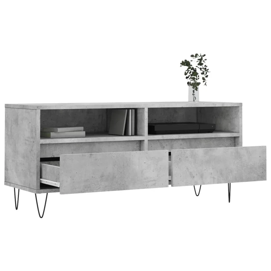 Meuble TV gris béton 100x34,5x44,5 cm bois d'ingénierie - 4