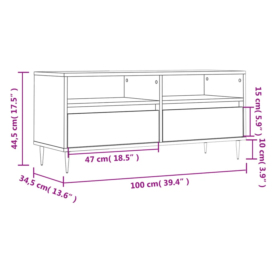 Meuble TV blanc 100x34,5x44,5 cm bois d'ingénierie - 11