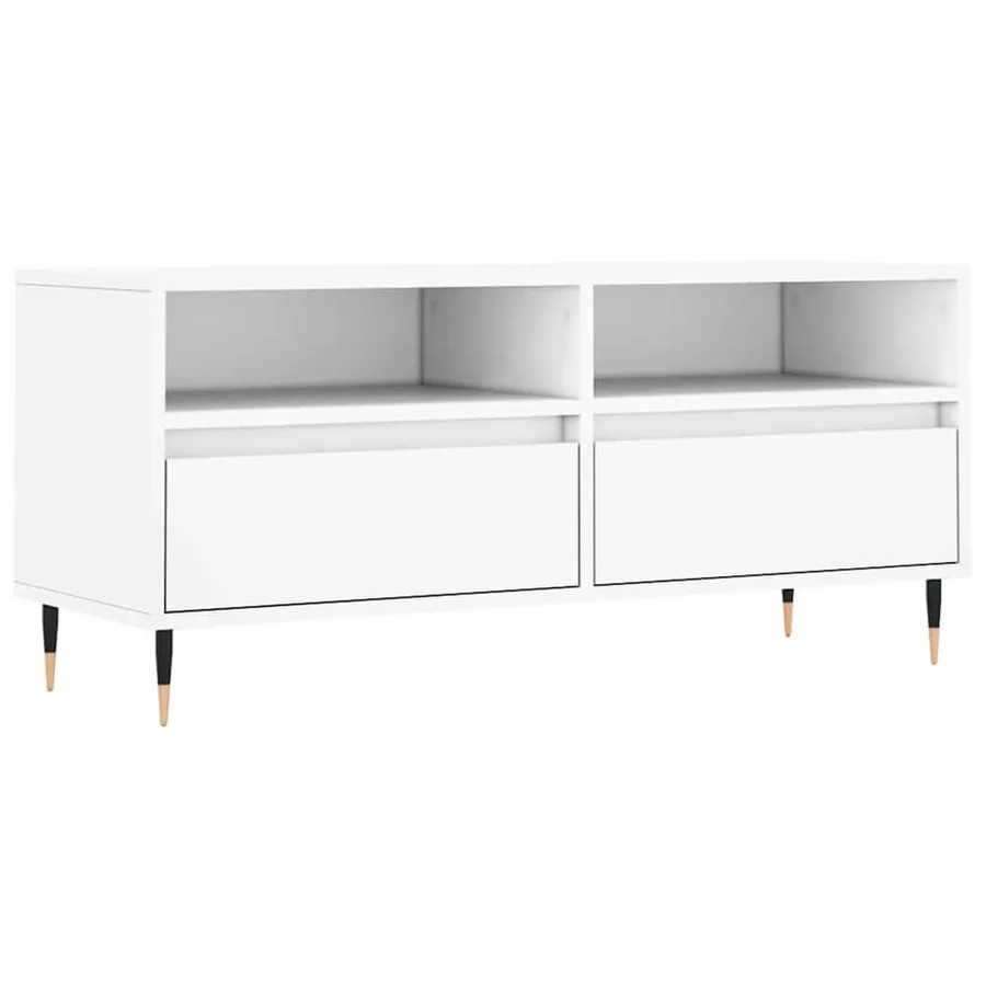 Meuble TV blanc 100x34,5x44,5 cm bois d'ingénierie - 2