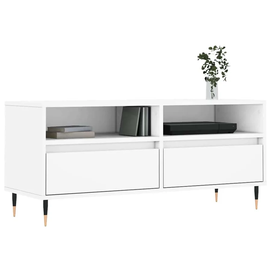 Meuble TV blanc 100x34,5x44,5 cm bois d'ingénierie - 3