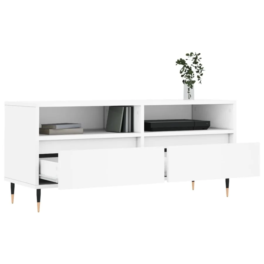 Meuble TV blanc 100x34,5x44,5 cm bois d'ingénierie - 4