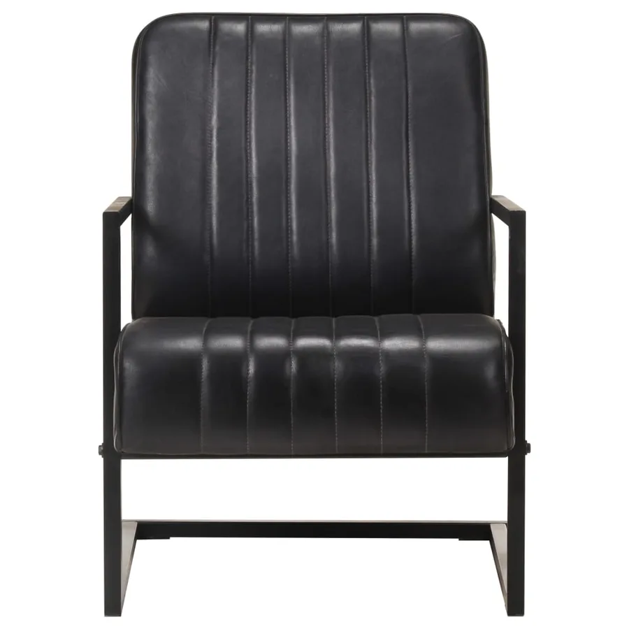 Chaise de canapé cantilever noir cuir véritable - 2