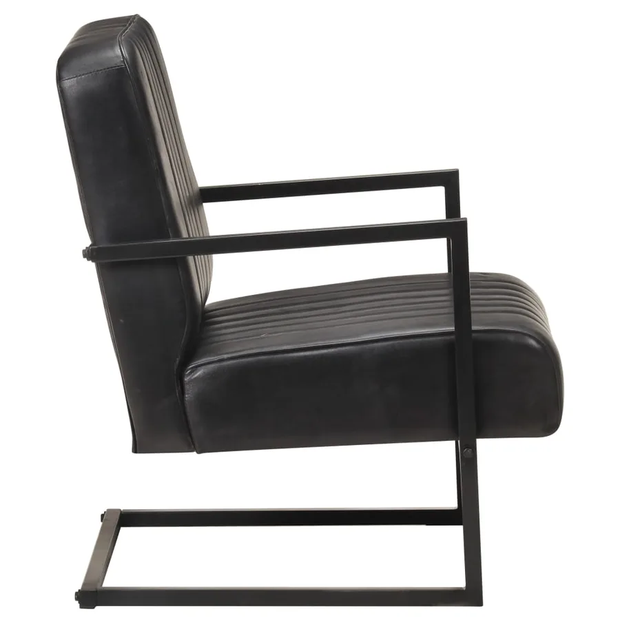 Chaise de canapé cantilever noir cuir véritable - 3