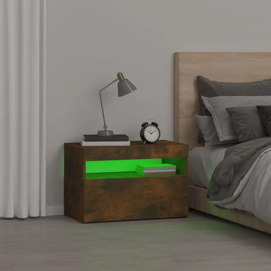 Table de chevet avec lumières LED Chêne fumé 60x35x40 cm - 5