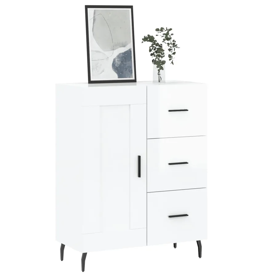 Buffet Blanc brillant 69,5x34x90 cm Bois d'ingénierie - 3
