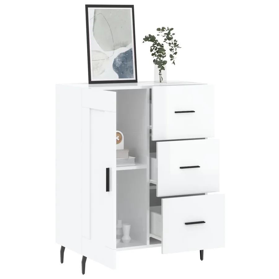 Buffet Blanc brillant 69,5x34x90 cm Bois d'ingénierie - 4