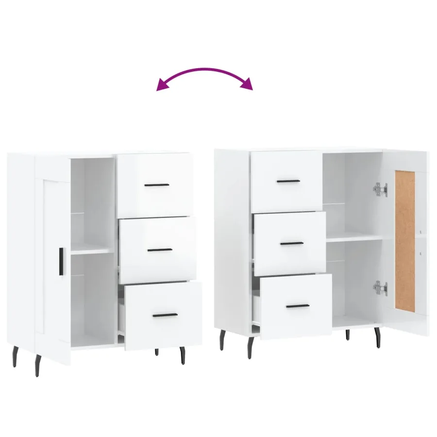 Buffet Blanc brillant 69,5x34x90 cm Bois d'ingénierie - 9