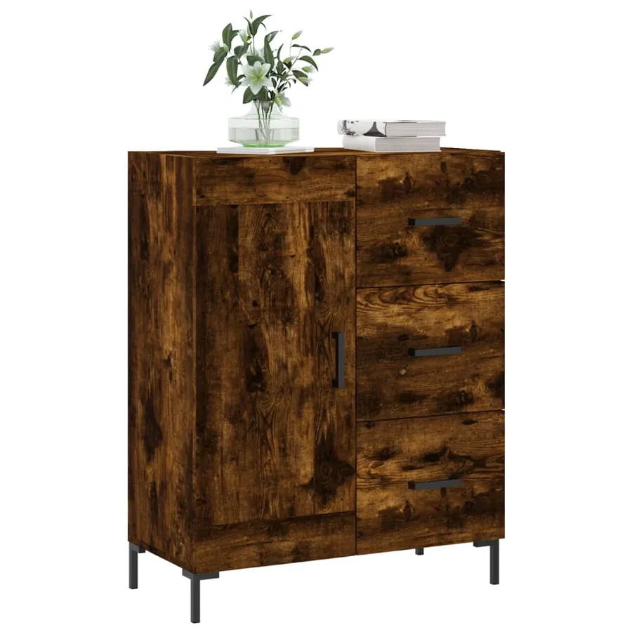 Buffet chêne fumé 69,5x34x90 cm bois d'ingénierie - 3