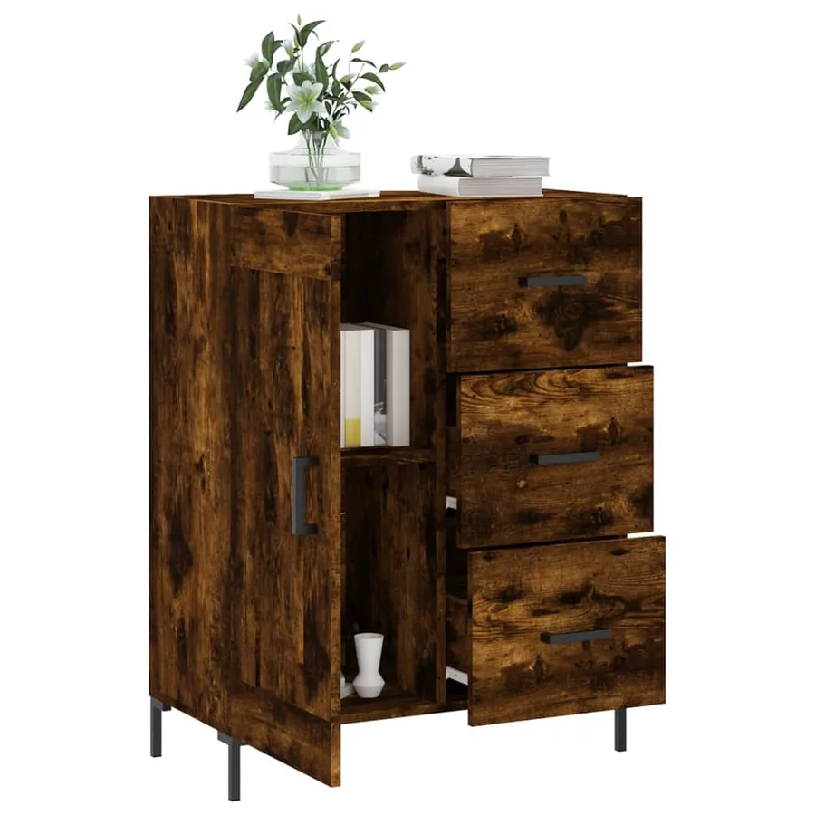 Buffet chêne fumé 69,5x34x90 cm bois d'ingénierie - 4
