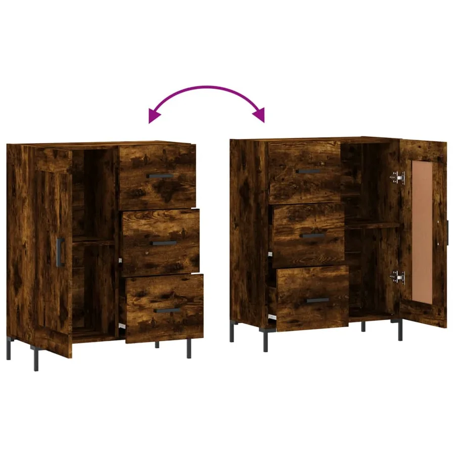 Buffet chêne fumé 69,5x34x90 cm bois d'ingénierie - 9